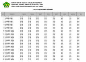 Jadwal Imsakiyah Ramadhan 2019 1440 H Wilayah Jawa Tengah - Kabupaten Rembang