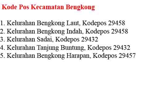 Kode Pos Batam Kecamatan Bengkong