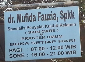 plang nama dokter kulit Mufida Fauzia, Spkk