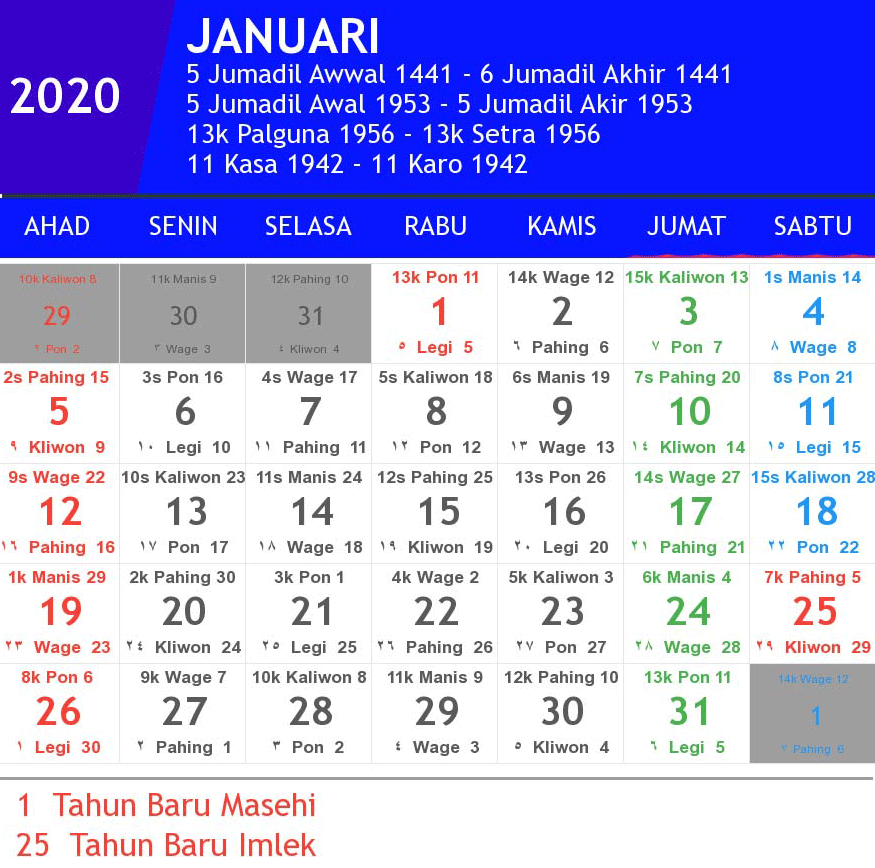 Kalender Januari 2020