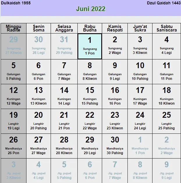 Kalender jawa juni 2022